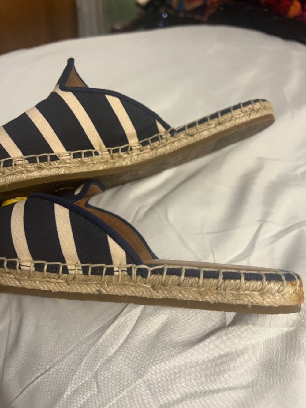 kate spade Navy & White Striped Espadrille Slides with Yellow Daisy - Picture 3 of 3